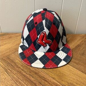 Red and Blue Boston Red Sox Argyle Baseball Cap Mens Fitted 6 7/8
